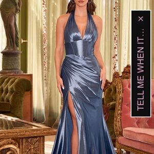 Elegant Blue Halter Evening Dress